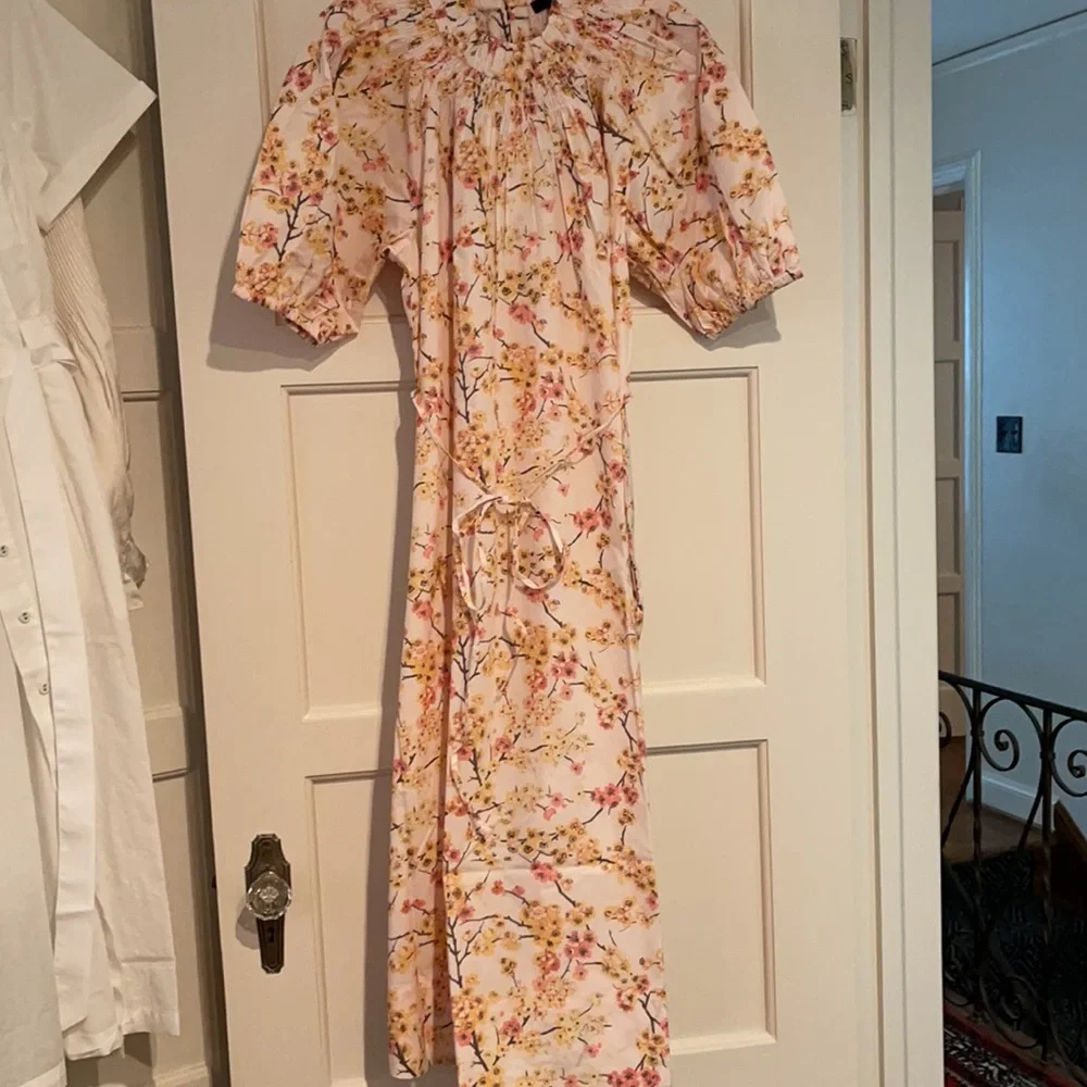 J.Crew Smocked neck puff-sleeve dress in cherry blossoms BA926